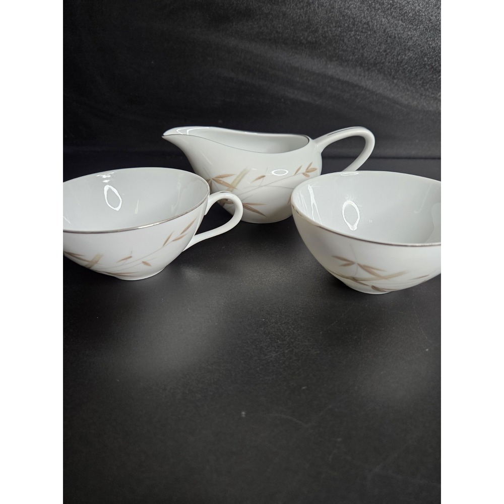 Fashion Manor Fine China Bamboo Japan Creamer & Cup Set Porcelain Tan Leaf